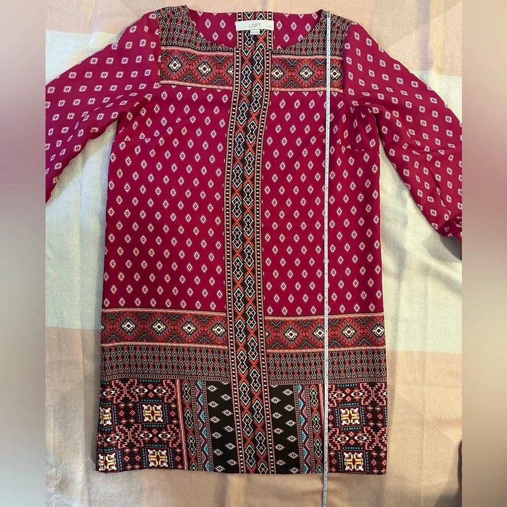 LOFT XXSP Diamond Mosaic 3/4 Sleeve Dress - Picture 9 of 10